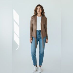 J. Jill Open Front Linen Blend Cardigan Brown Size Small Petite